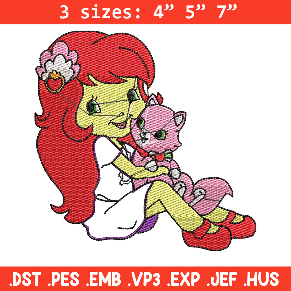 Morangunho gato aplique embroidery design, cartoon embroidery, Embroidery file, Nike design, Instant download.jpg