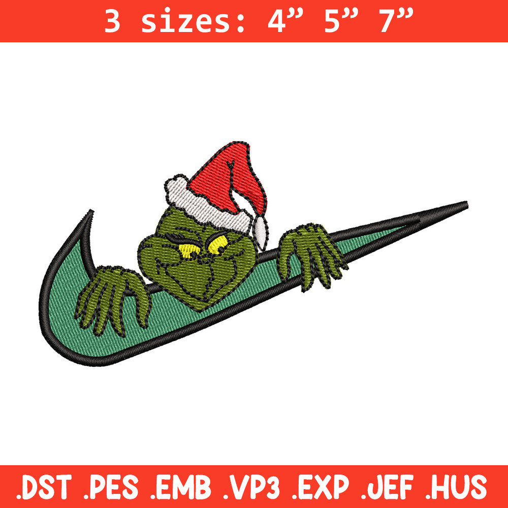Nike x grinch embroidery design, Chrismas embroidery, Nike design, Embroidery shirt, Embroidery file,Digital download.jpg