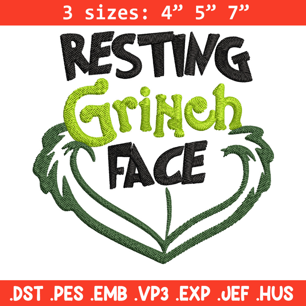 Resting Grinch Face Embroidery design, Grinch christmas Embroidery, Grinch design, Embroidery File, Instant download.jpg