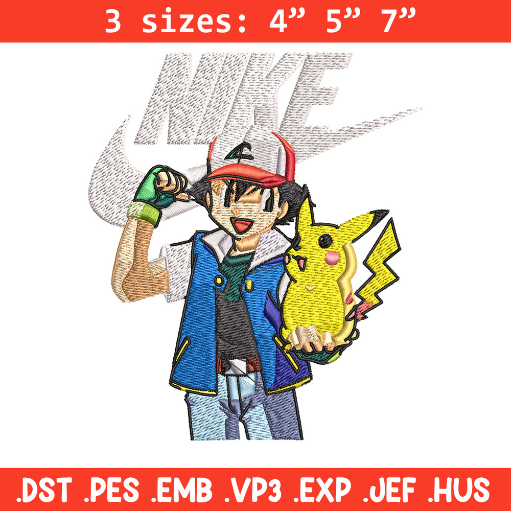Satoshi and pikachu Nike Embroidery design, Pokemon Nike Embroidery, Nike design, Embroidery file, Instant download..jpg