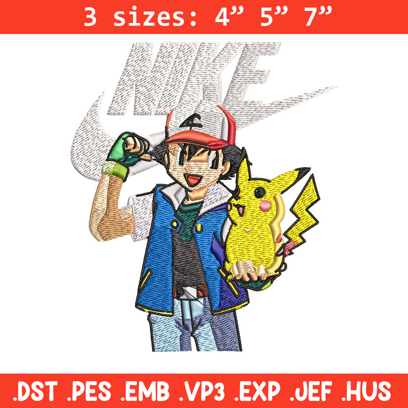 Satoshi and pikachu Nike Embroidery design, Pokemon Nike Embroidery, Nike design, Embroidery file, Instant download..jpg