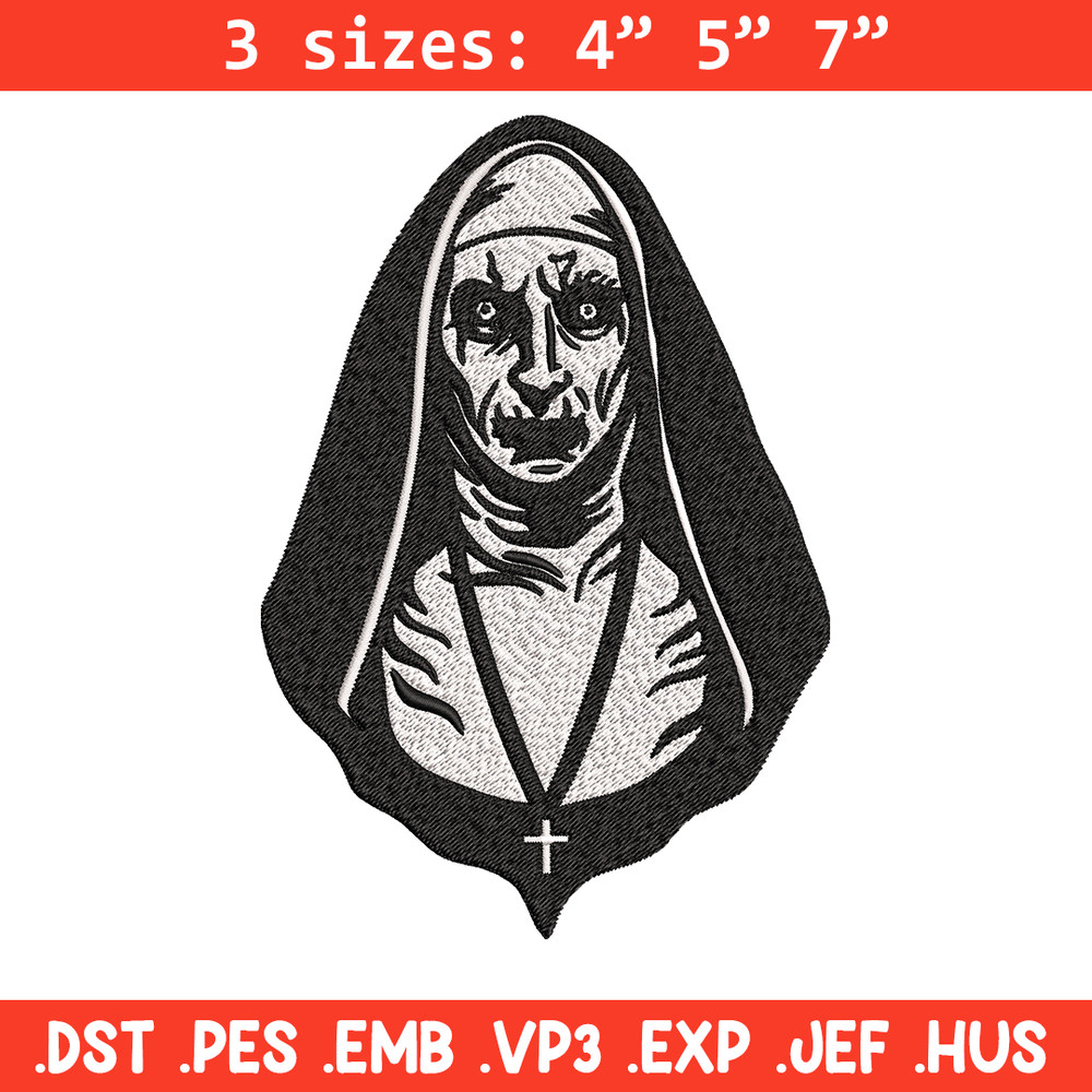 The Nun Embroidery design, The Nun logo Embroidery, Horror design, Embroidery File, logo shirt, Digital download..jpg