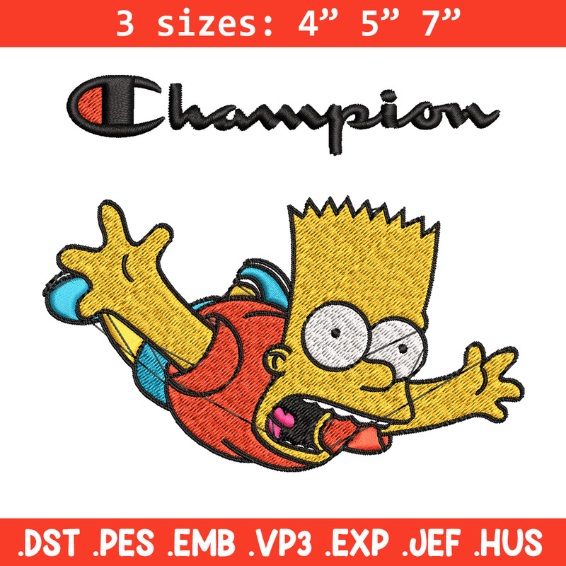 Bart Simpson Champion Embroidery design, Simpson Embroidery, cartoon design, Embroidery File, Instant download..jpg