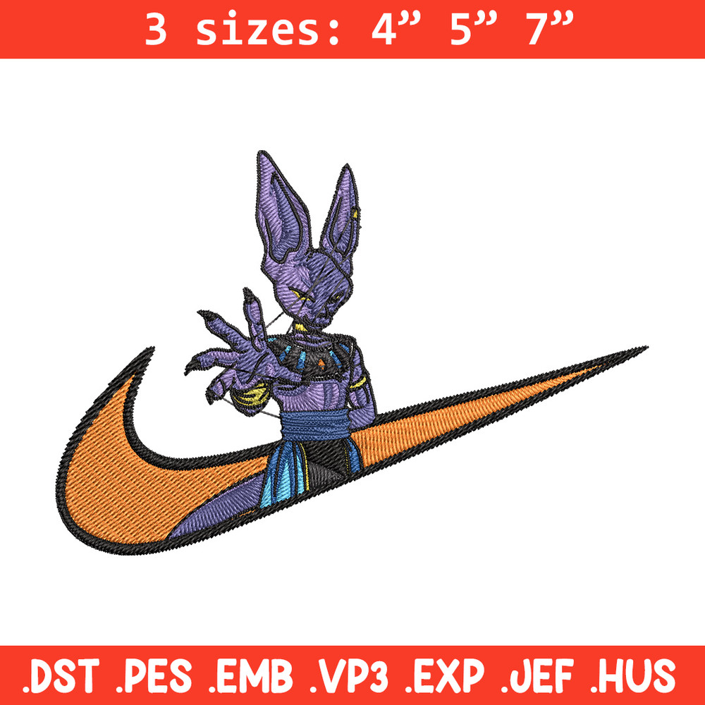 Beerus x nike Embroidery Design, Dragonball Embroidery, Embroidery File, Nike Embroidery, Anime shirt, Digital download.jpg