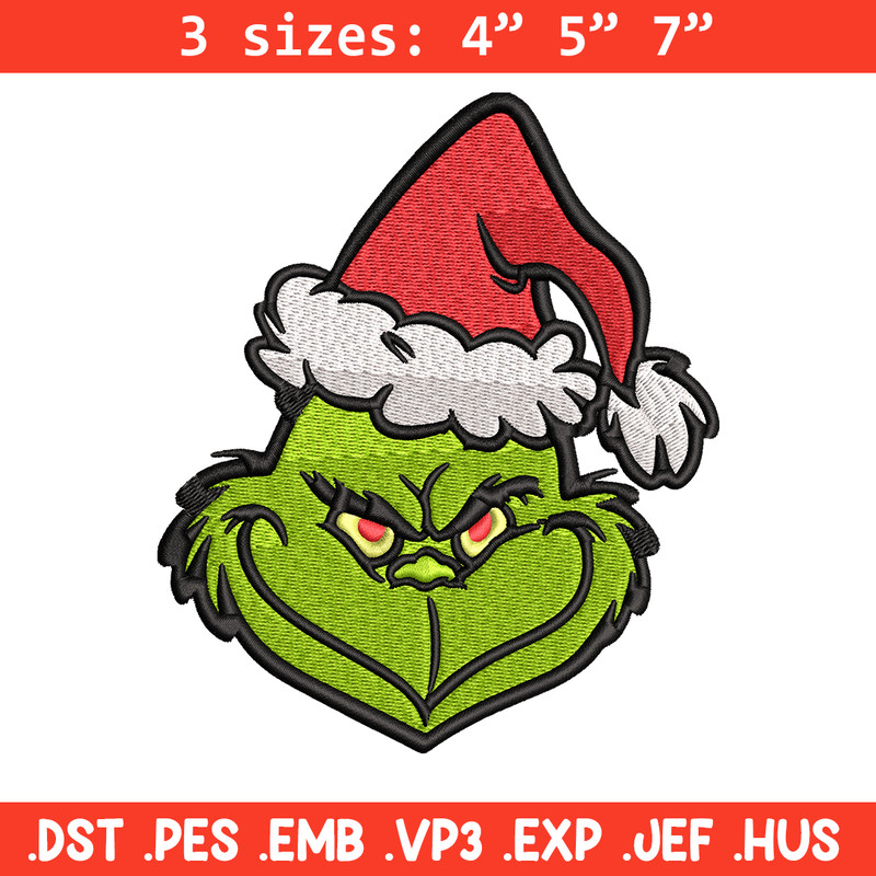 Christmas Grinch Face Embroidery design, Grinch christmas Embroidery, Embroidery File, Grinch design, Instant download..jpg