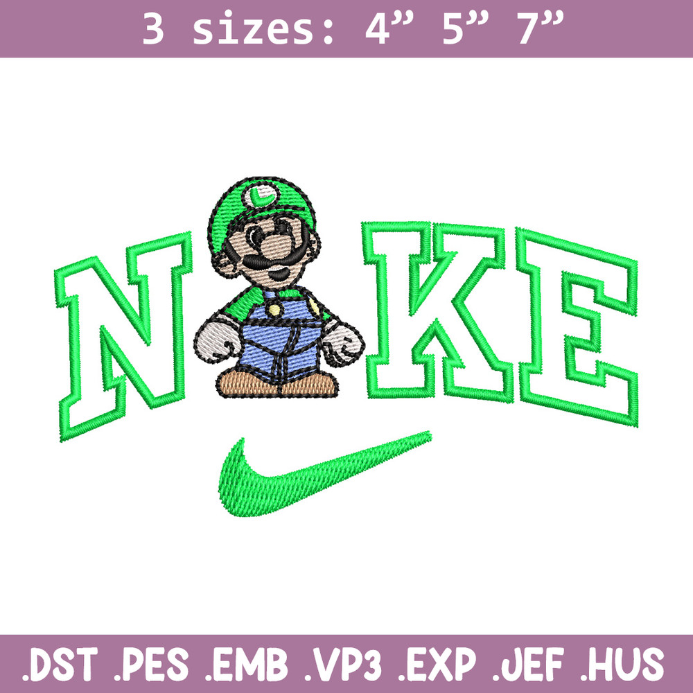 Nike mario green embroidery design, Mario embroidery, Nike design, Embroidery shirt, Embroidery file, Digital download.jpg