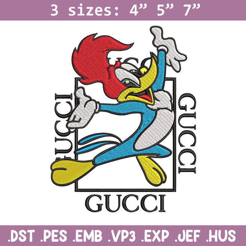 Pica pau gucci Embroidery design, Pica pau Embroidery, cartoon design, Gucci logo, Embroidery File, Instant download.jpg