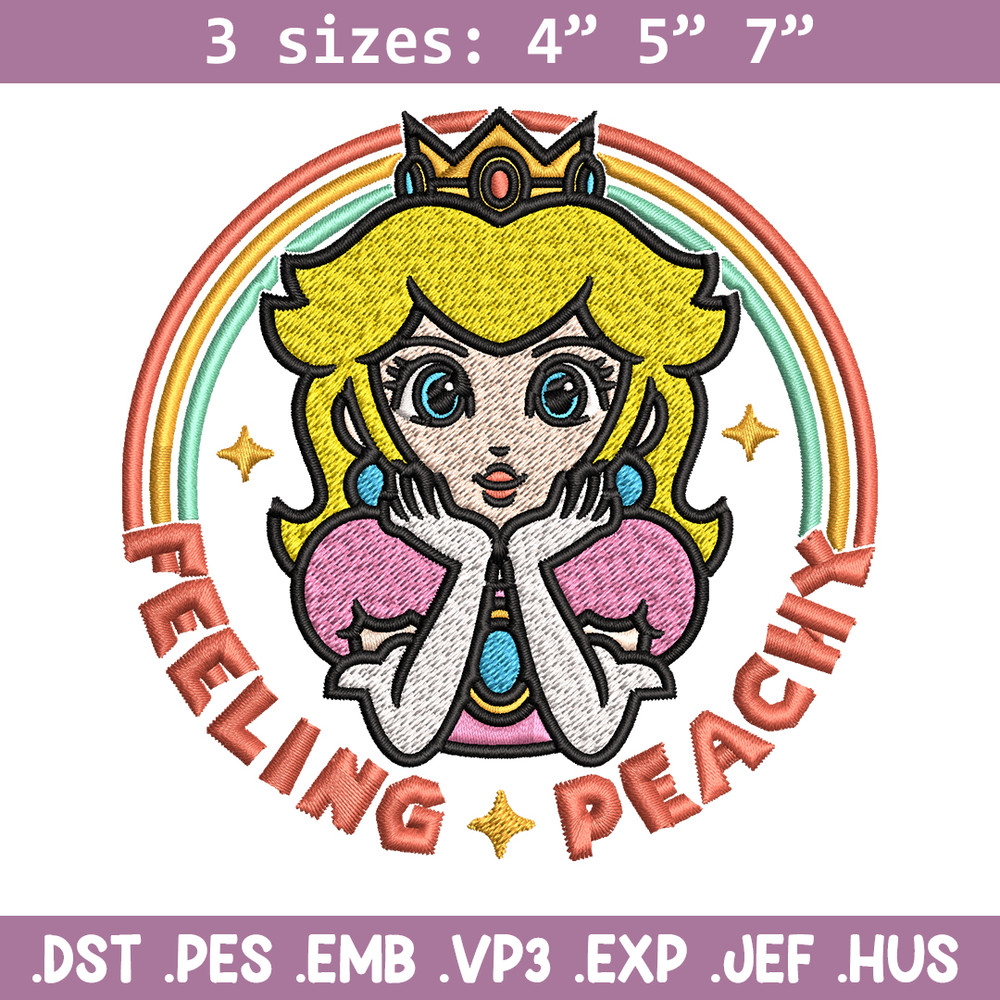 Princess Peach Feeling Peachy Embroidery design, Feeling Peachy Embroidery, Embroidery File, Digital download..jpg