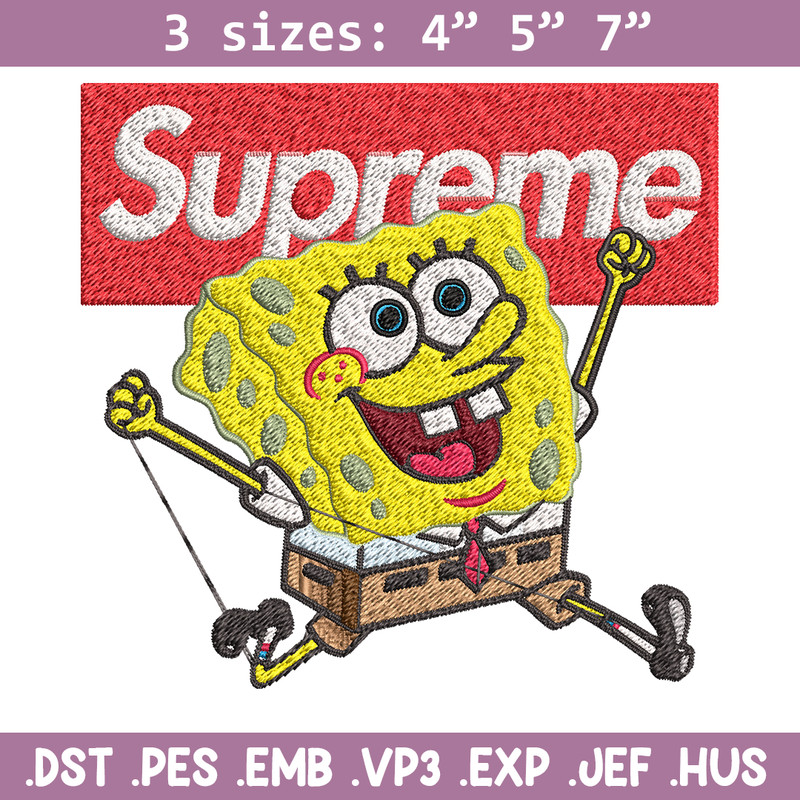 Spongebob Squarepants Supreme Embroidery design, Spongebob Embroidery, cartoon design, Embroidery File, Digital download.jpg