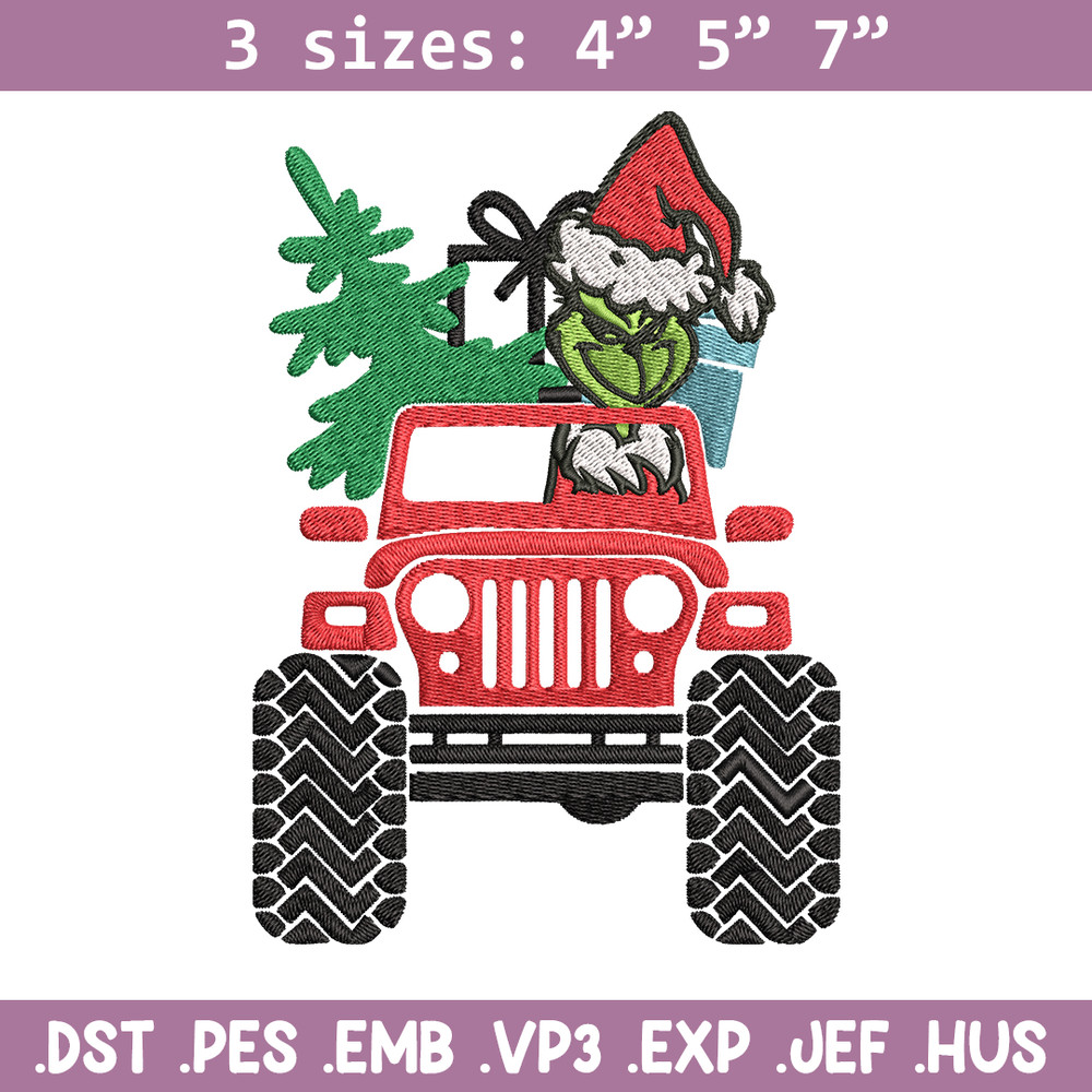 Grinch Jeep Christmas Embroidery design, Grinch Christmas Embroidery, logo design, Embroidery File, Digital download..jpg