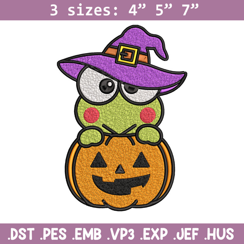 Keropi pumpkin Embroidery design, Halloween Hello kitty Embroidery, cartoon design, Embroidery File, Digital download..jpg