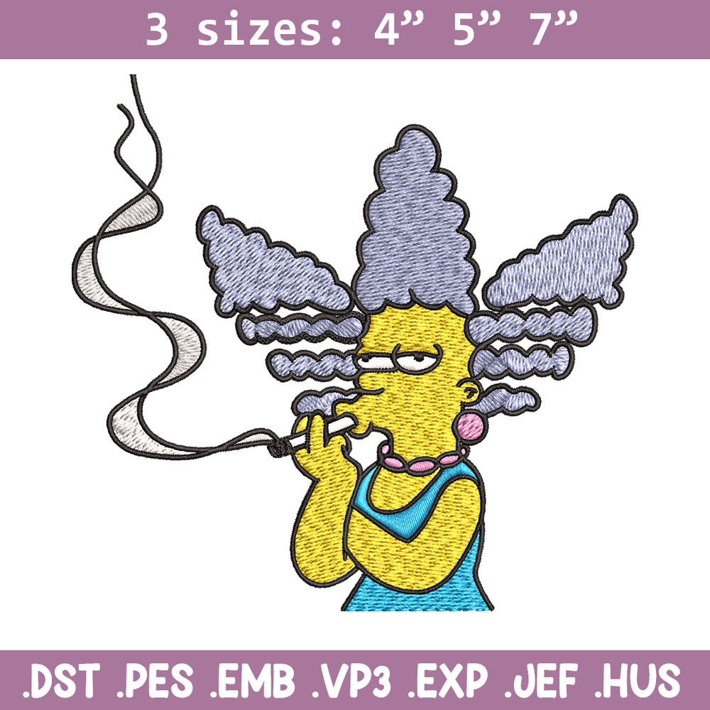 Marge Simpson Smoking Embroidery design, Marge Simpson Embroidery, cartoon design, Embroidery File, Digital download..jpg