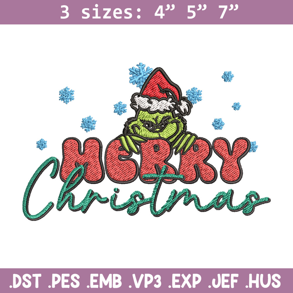 Merry Grinch Embroidery design, Grinch Merry Christmas Embroidery, Grinch design, Embroidery File, Digital download.jpg