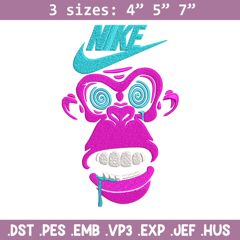Monkey Nike Embroidery design, Monkey Embroidery, Nike design, Embroidery file, logo shirt, Instant download..jpg
