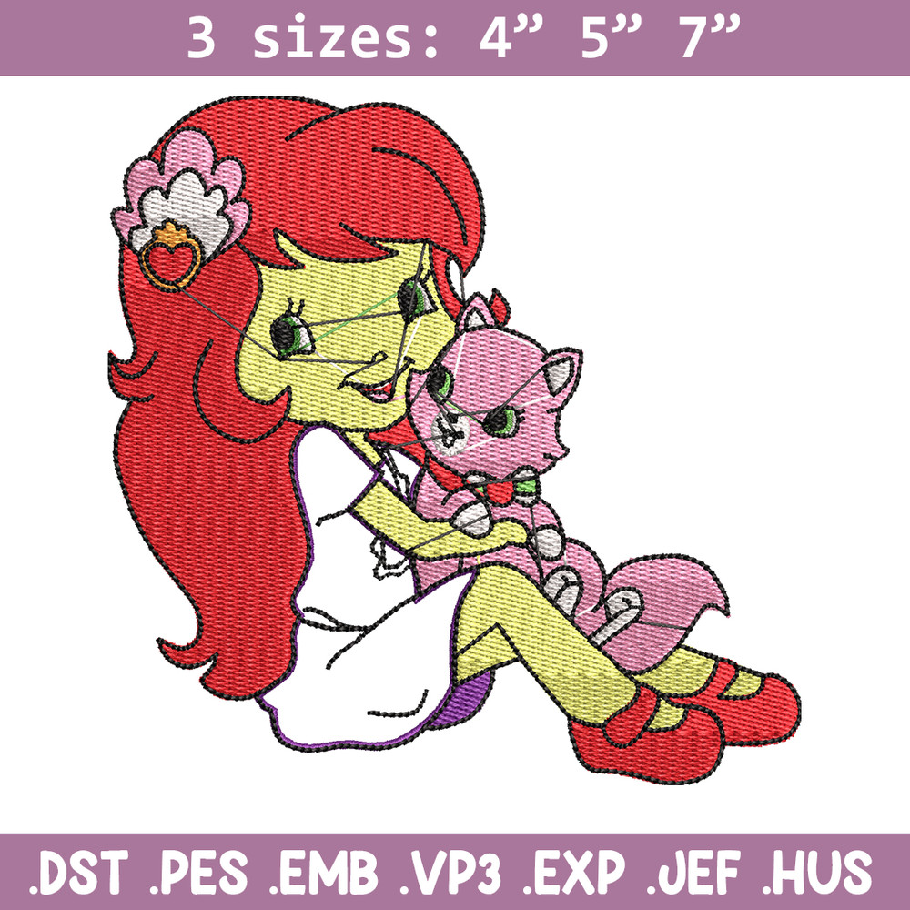 Morangunho gato aplique embroidery design, cartoon embroidery, Embroidery file, Nike design, Instant download.jpg