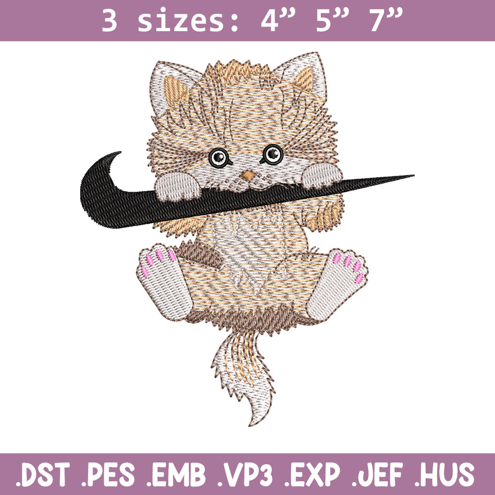 Nike cat cute embroidery design, Cat embroidery, Nike design, Embroidery shirt, Embroidery file, Digital download.jpg
