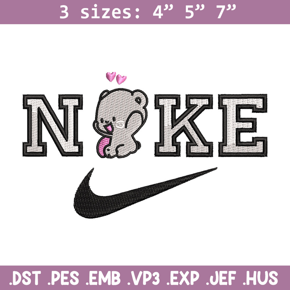Nike x bear cute embroidery design, Bear embroidery, Nike design, Embroidery shirt, Embroidery file, Digital download.jpg