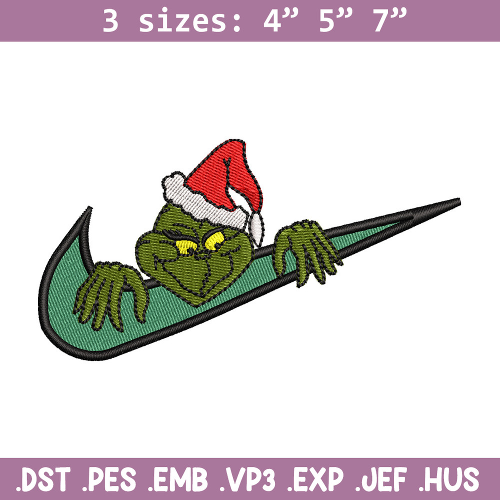 Nike x grinch embroidery design, Chrismas embroidery, Nike design, Embroidery shirt, Embroidery file,Digital download.jpg