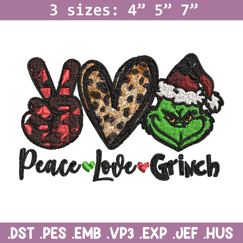 Peace love Grinch Embroidery design, Grinch christmas Embroidery, Grinch design, Embroidery file, Instant download..jpg