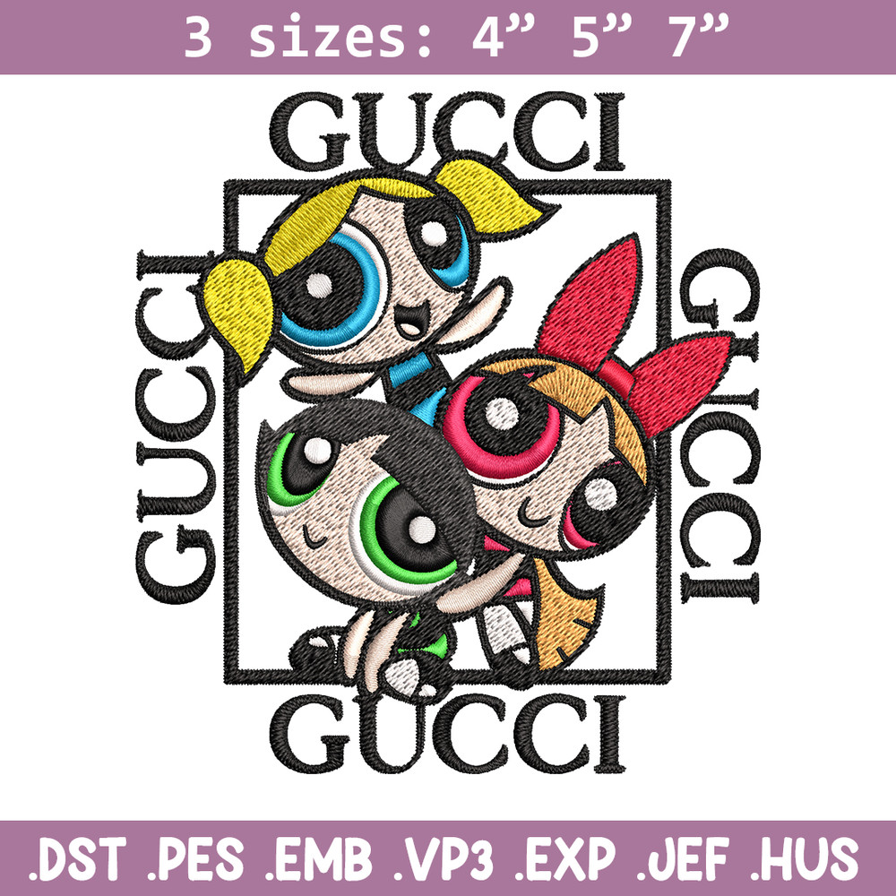 Powerpuff girl gucci Embroidery design, logo Embroidery, cartoon design, Embroidery File, gucci logo, Instant download..jpg