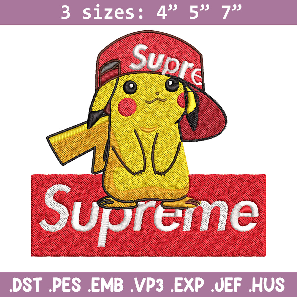 Supreme Pikachu Embroidery design, Pokemon Embroidery, anime design, Embroidery File, anime shirt, Digital download..jpg