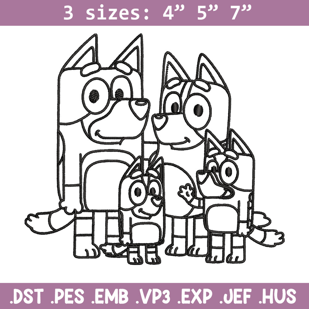 Bluey family Coloring Pages Embroidery, Bluey cartoon Embroidery, Embroidery File, cartoon design, Digital download..jpg