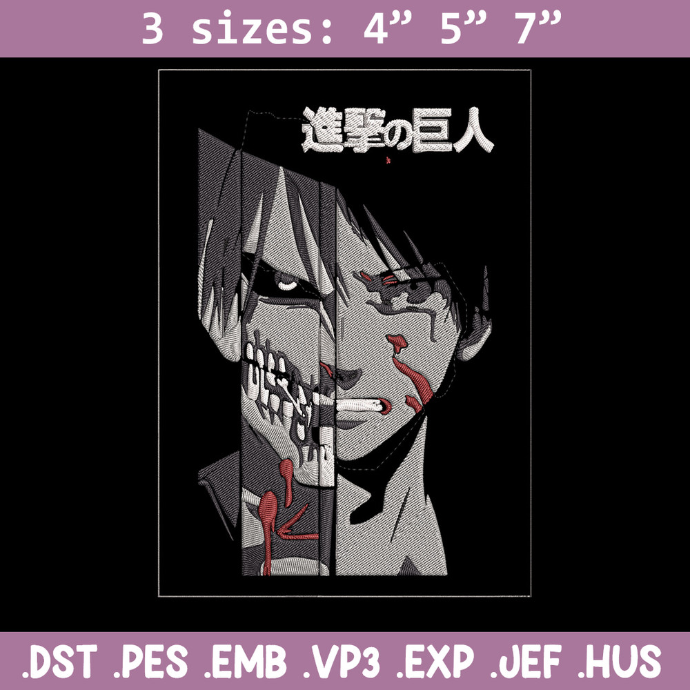 Eren Yeager Embroidery Design, Aot Embroidery, Embroidery File, Anime Embroidery, Anime shirt, Digital download.jpg