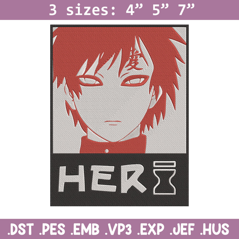 Gaara poster Embroidery Design, Naruto Embroidery, Embroidery File, Anime Embroidery, Anime shirt, Digital download.jpg