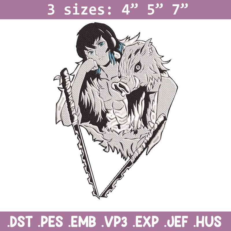 Inosuke poster Embroidery Design,Demon slayer Embroidery, Embroidery File,Anime Embroidery,Anime shirt,Digital download.jpg