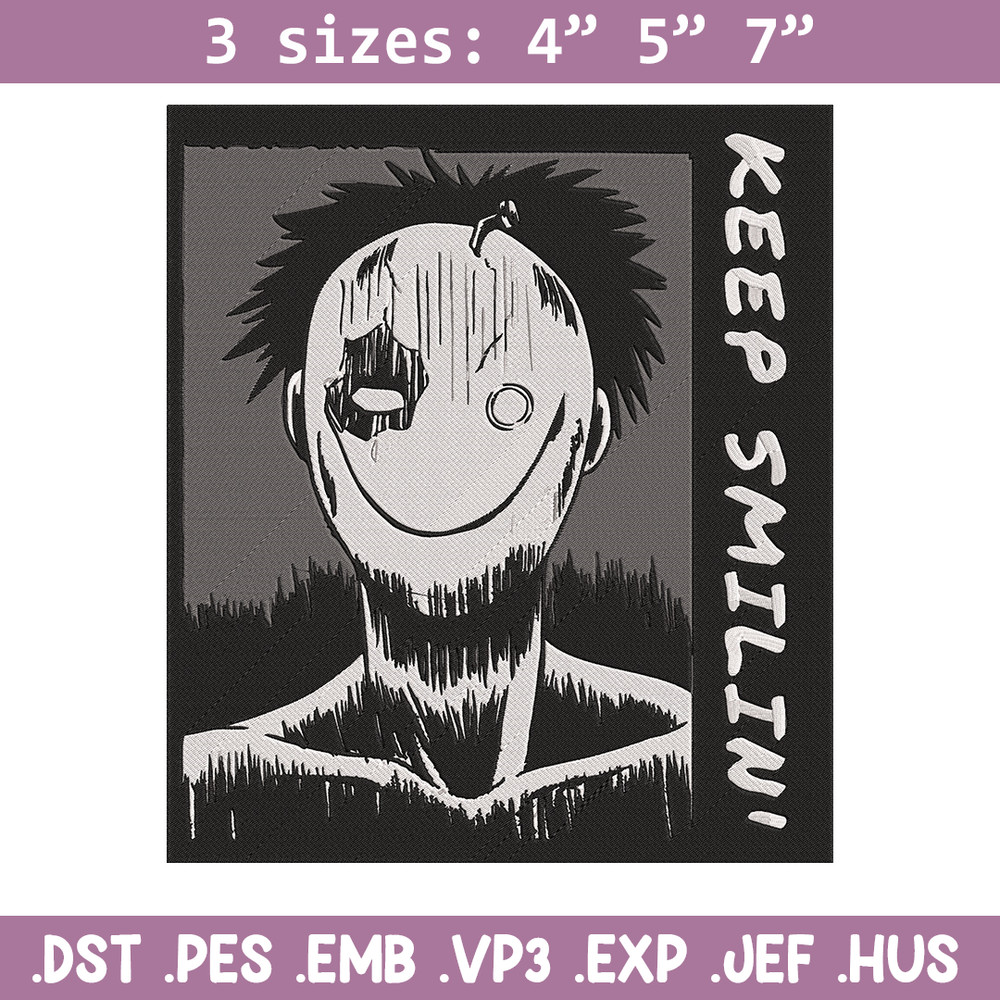 Just Smile Embroidery Design, Horror Embroidery, Embroidery File, Anime Embroidery,Anime shirt, Digital download.jpg