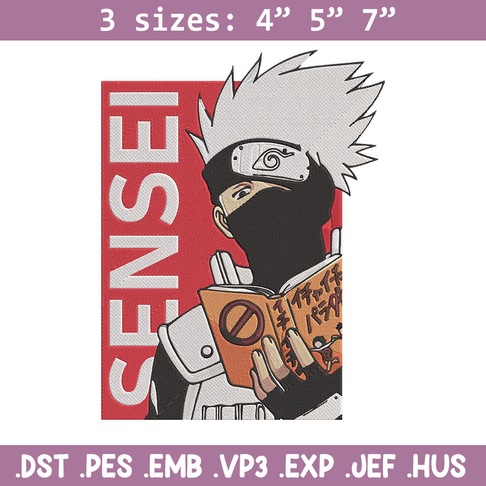 Kakashu sensei Embroidery Design, Naruto Embroidery, Embroidery File, Anime Embroidery, Anime shirt, Digital download.jpg