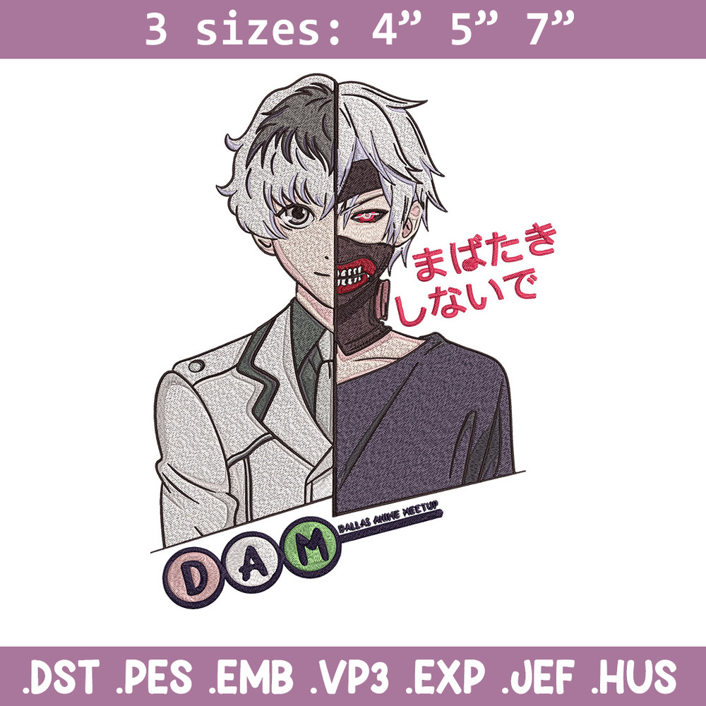 Ken kaneki Embroidery Design, Tokyo Ghoul Embroidery, Embroidery File, Anime Embroidery, Anime shirt, Digital download.jpg