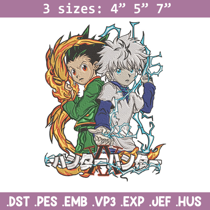 Killua x gon Embroidery Design, HxH Embroidery, Embroidery File, Anime Embroidery, Anime shirt, Digital download.jpg
