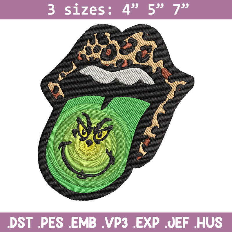Leopard Lips Grinch Tongue Embroidery design, Grinch Embroidery, Grinch design, Embroidery file, Instant download..jpg