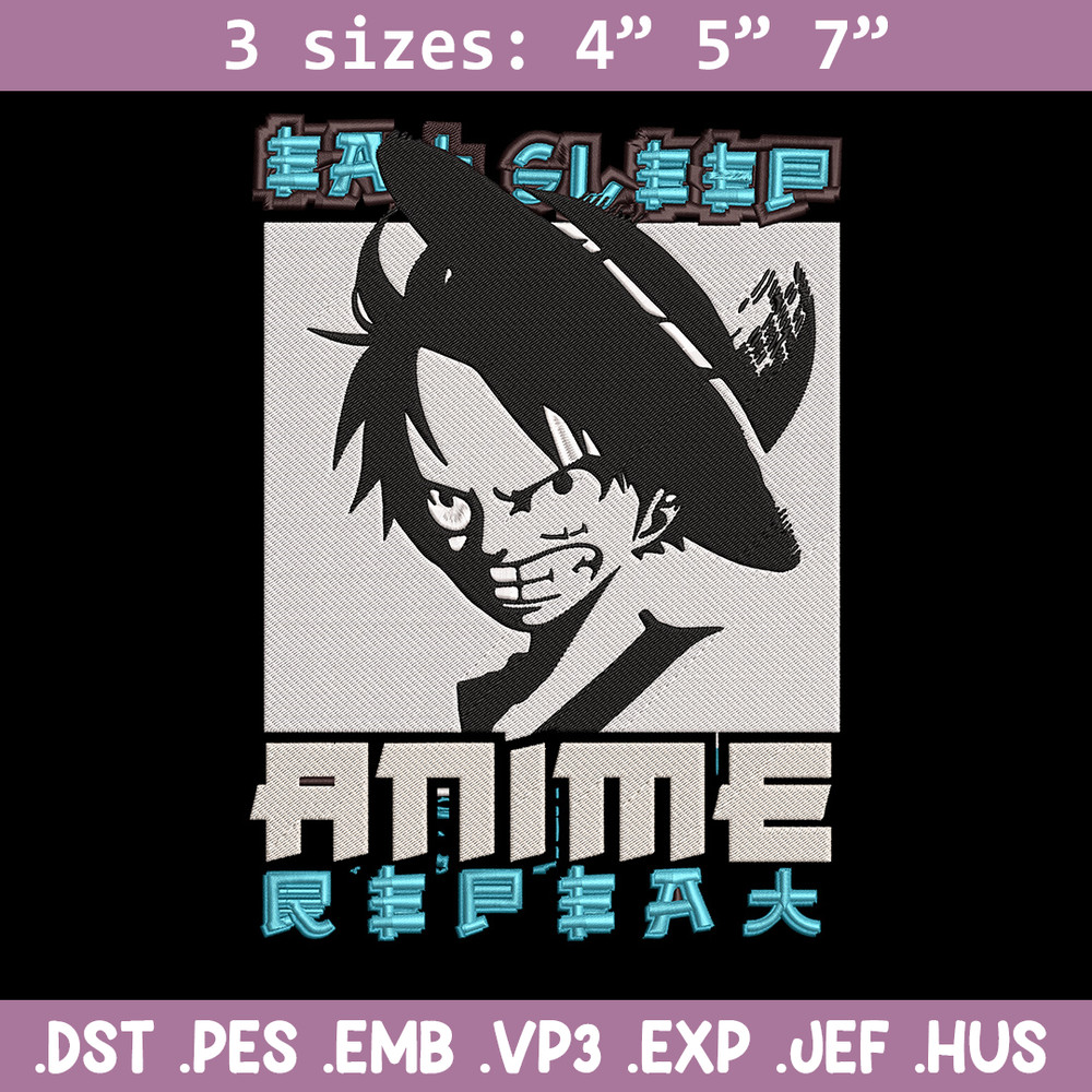 Luffy black Embroidery Design, One piece Embroidery, Embroidery File, Anime Embroidery, Anime shirt, Digital download..jpg