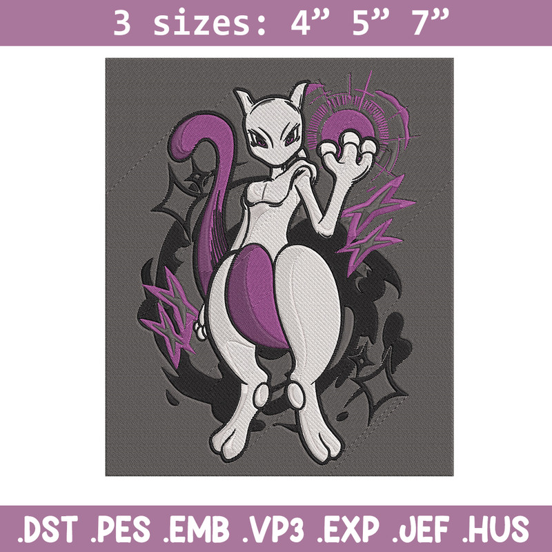 Mewtwo poster Embroidery Design, Pokemon Embroidery, Embroidery File, Anime Embroidery, Anime shirt, Digital download.jpg