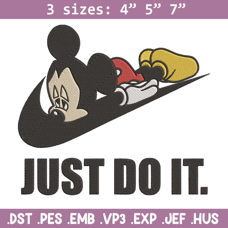 Mickey just do it Embroidery Design, Mickey Embroidery, Embroidery File, Nike Embroidery, Anime shirt, Digital download.jpg