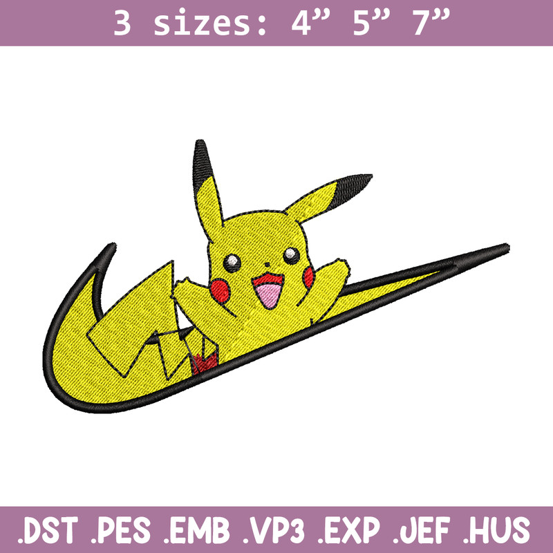 Nike Pikachu embroidery design, Pokemon embroidery, Nike design, anime design, anime shirt, Digital download.jpg