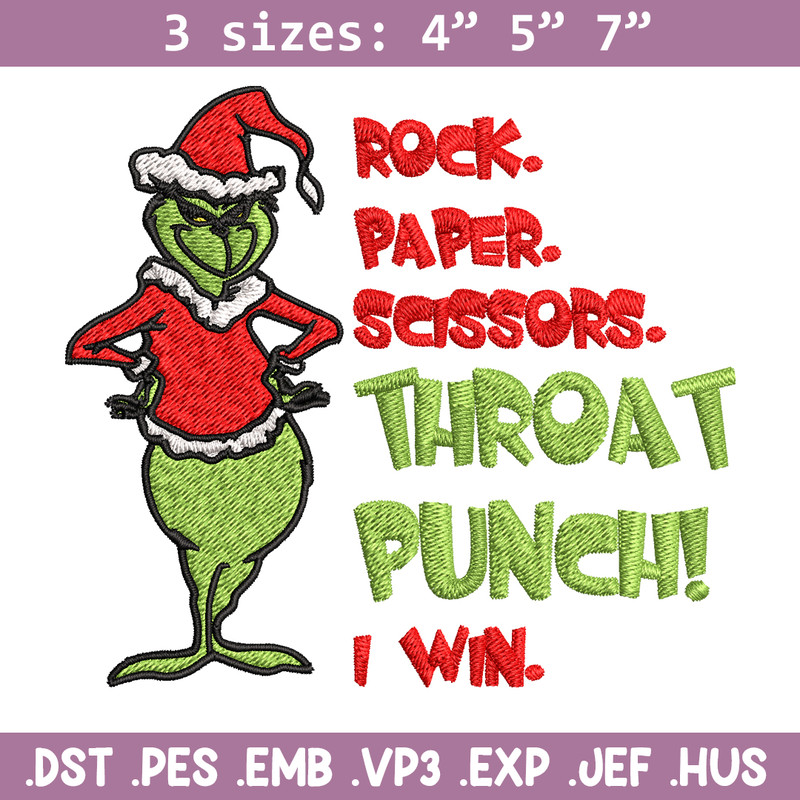 Rock Paper Scissors Throat Punch Grinch Embroidery design, Grinch Christmas Embroidery, Grinch design, Digital download.jpg