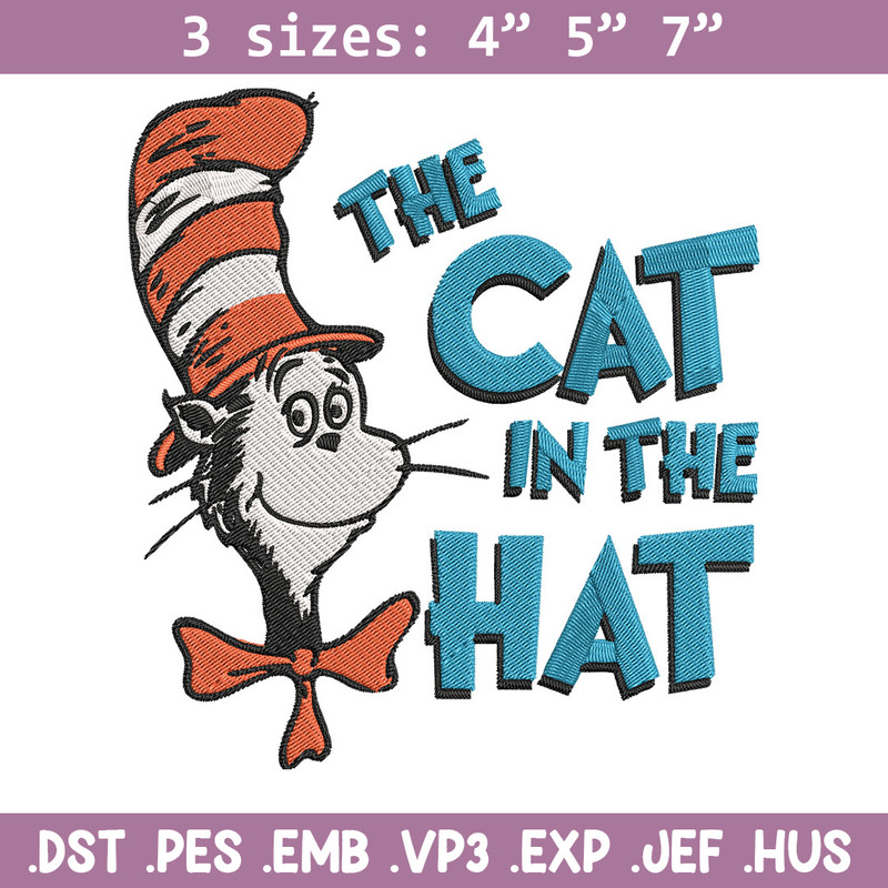 The Cat in the Hat Embroidery Design, Dr Seuss Embroidery, Embroidery File, Embroidery design, Digital download.jpg