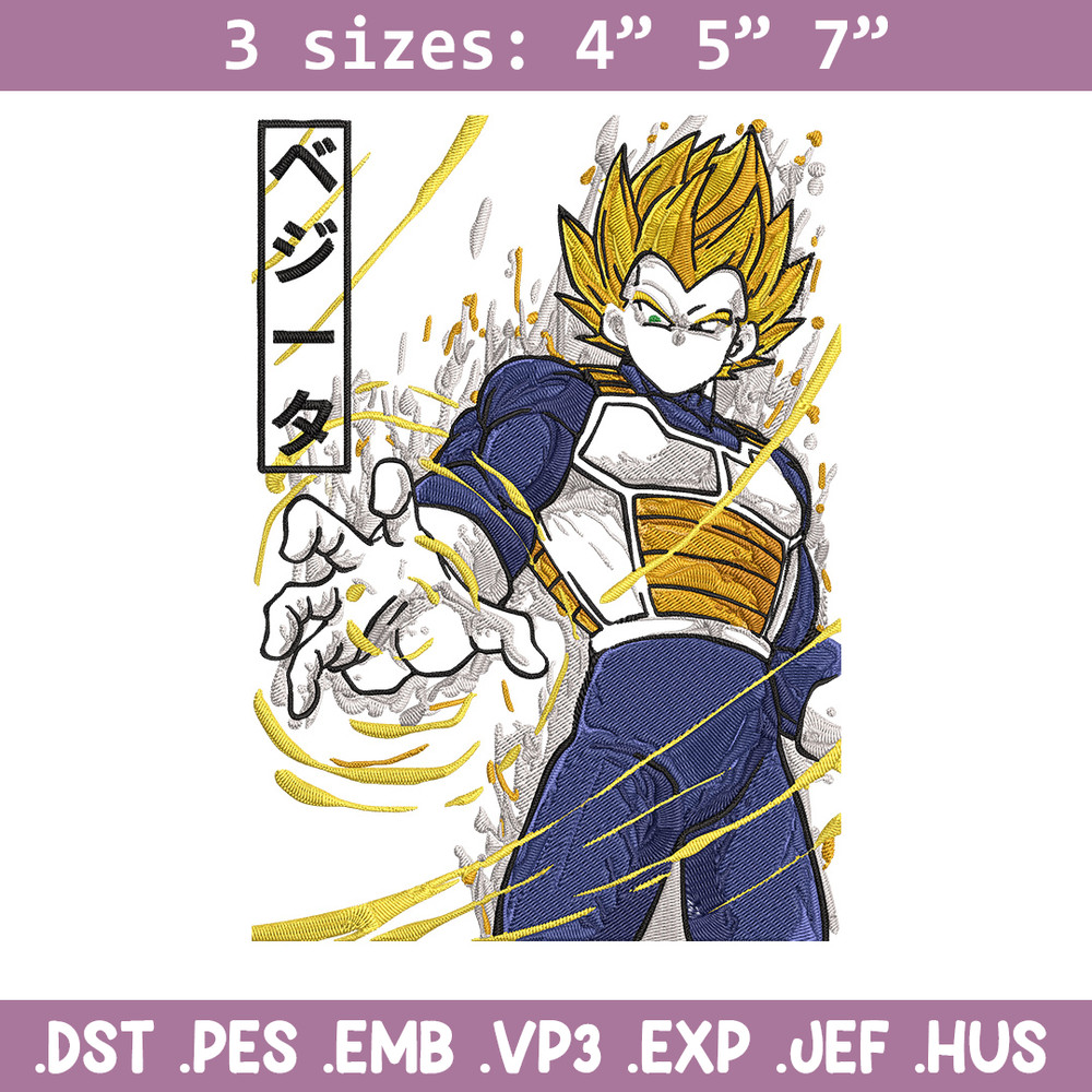 Vegeta ssj Embroidery Design, Dragonball Embroidery,Embroidery File, Anime Embroidery, Anime shirt, Digital download.jpg