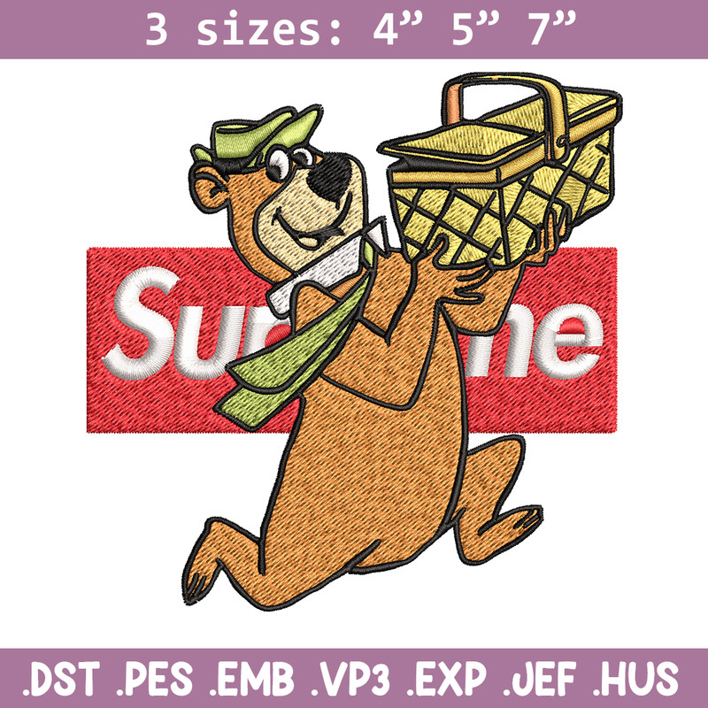 Yogi Bear Supreme Embroidery design, Yogi Bear Embroidery, cartoon design, logo shirt, Embroidery File, Instant download.jpg
