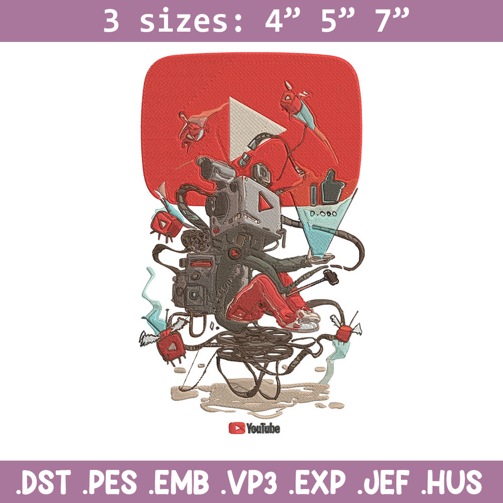Youtube logo Embroidery Design, Youtube Embroidery, Embroidery File, Anime Embroidery, Anime shirt, Digital download.jpg
