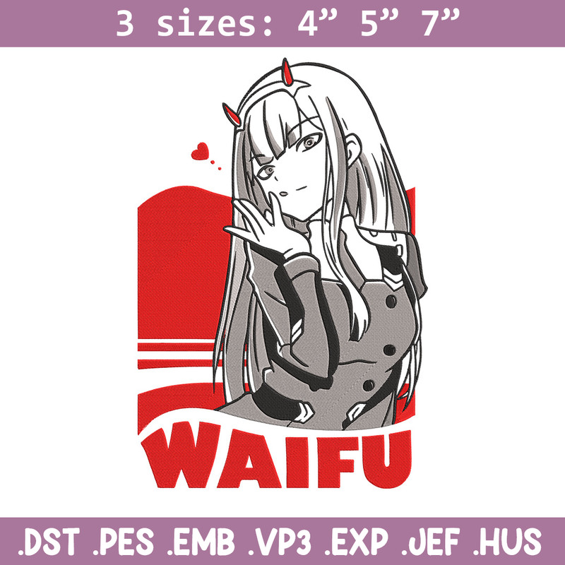 Zero two waifu Embroidery Design, Zero Two Embroidery, Embroidery File, Anime Embroidery, Anime shirt, Digital download.jpg