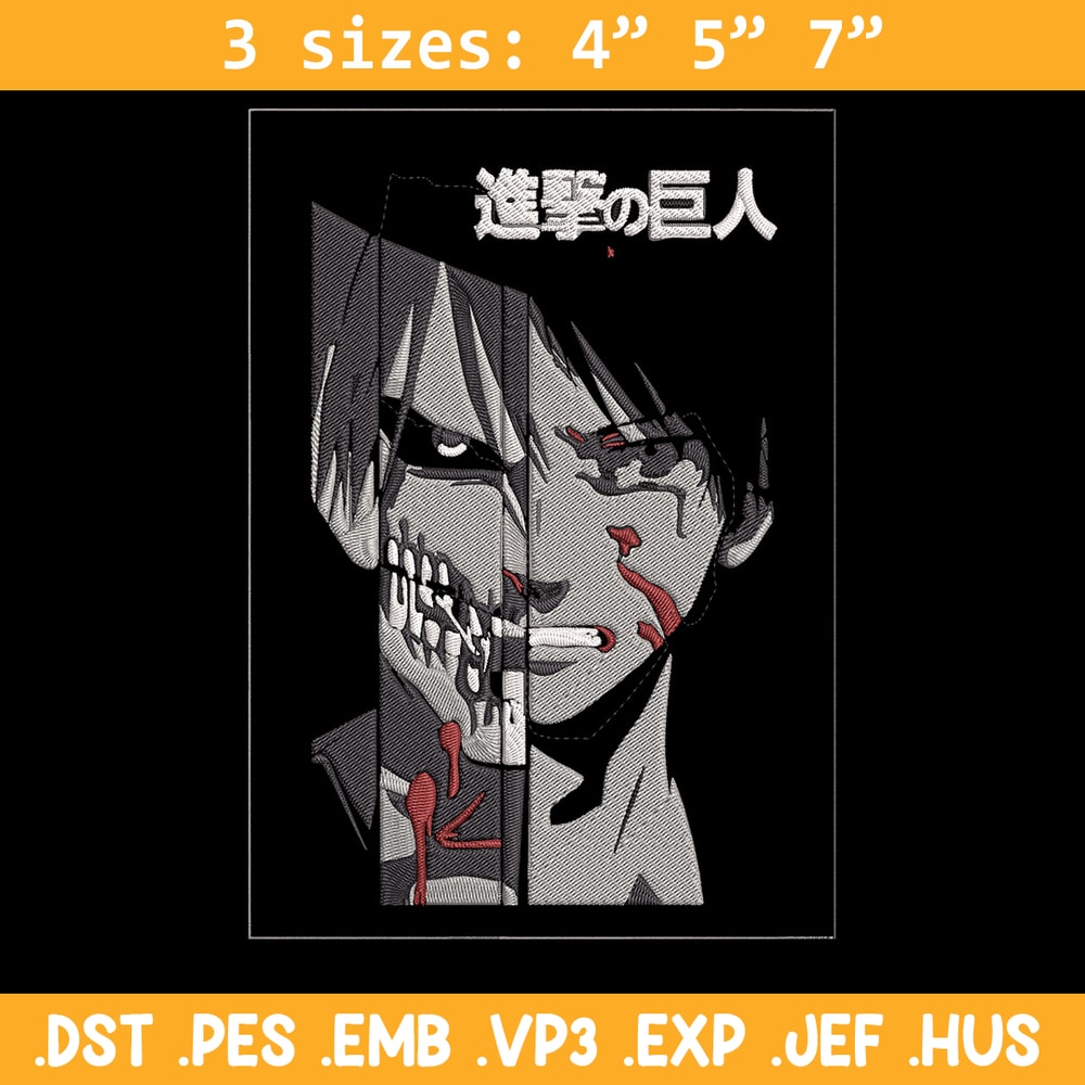 Eren Yeager Embroidery Design, Aot Embroidery, Embroidery File, Anime Embroidery, Anime shirt, Digital download.jpg