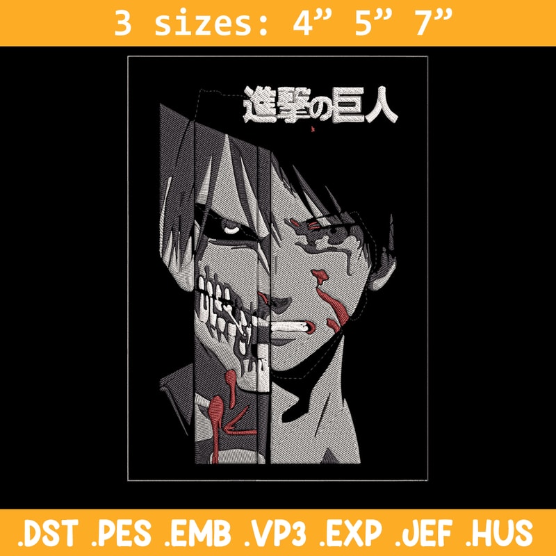 Eren Yeager Embroidery Design, Aot Embroidery, Embroidery File, Anime Embroidery, Anime shirt, Digital download.jpg