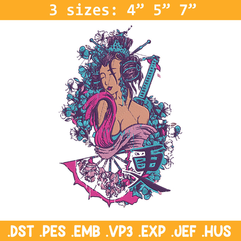 Geisha poster Embroidery Design, Geisha Embroidery, Embroidery File, Anime Embroidery, Anime shirt, Digital download.jpg