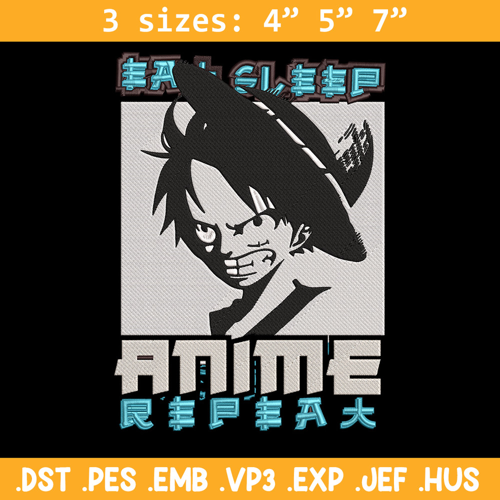 Luffy black Embroidery Design, One piece Embroidery, Embroidery File, Anime Embroidery, Anime shirt, Digital download..jpg