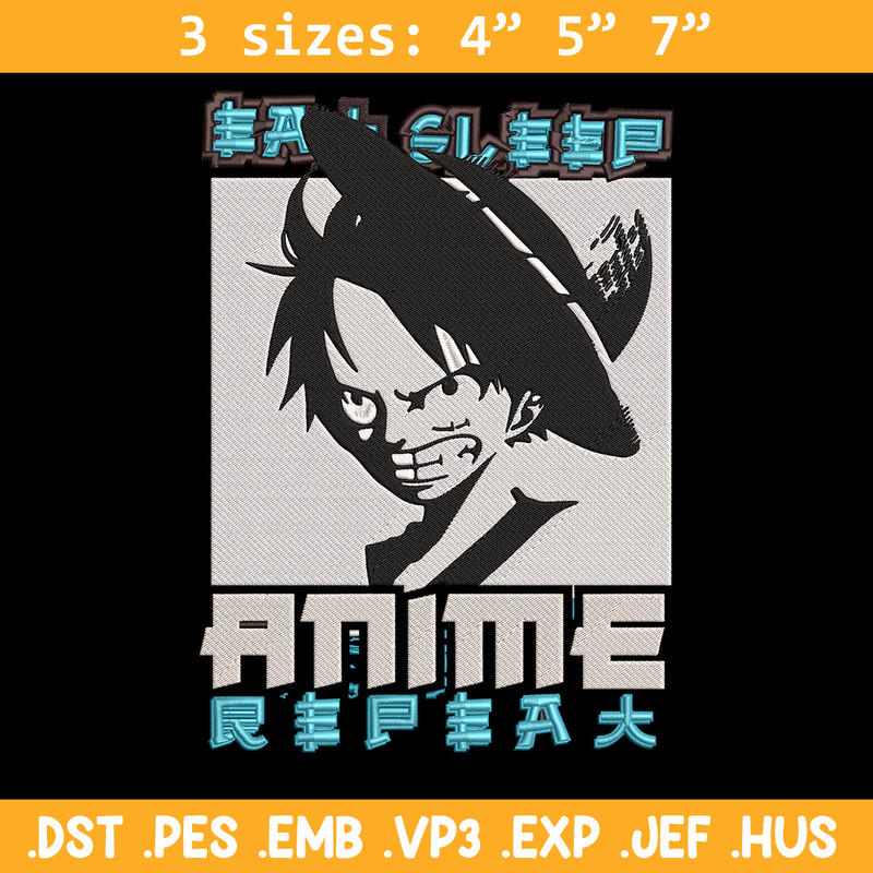 Luffy black Embroidery Design, One piece Embroidery, Embroidery File, Anime Embroidery, Anime shirt, Digital download..jpg