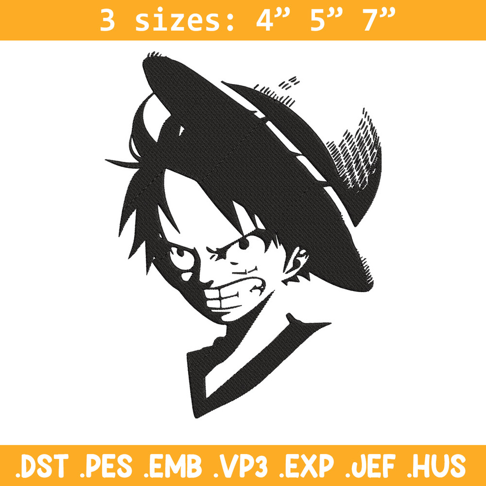 Luffy black Embroidery Design, One piece Embroidery, Embroidery File, Anime Embroidery, Anime shirt, Digital download.jpg